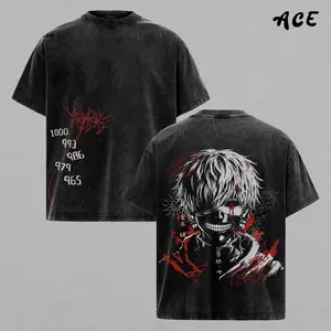 Kaneki Ken T-Shirt Tokyo Ghoul Anime Graphic Tee Oversized Acid Washed Lightweight Cotton Men Shirts Anime Streetwear Casual Menswear Unisex Summer Clothing Gift for Anime Fans