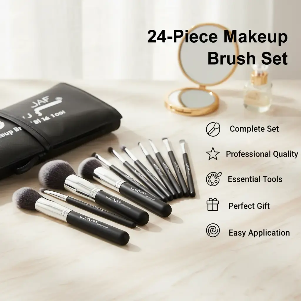 24-Piece Makeup Brush Set, Professional Beauty Tool Kit for Face, Eye & Lip Makeup Application