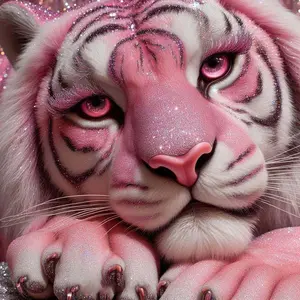 1 pcs 5D DIY Diamond Painting Set, 5D Diamond Art Set, Animation, Pink Tiger Paw Diamond Painting Set Full Round Drill DIY, Mosaic, Diamond Art, DIY Art Home Decoration, Gift, Crafts, Diamond Painting Kit