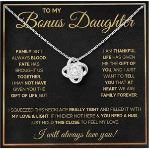 Bonus Daughter Necklace Birthday Graduation Christmas Gift Pendant for Step Daughter Goddaughter with Message Card and LED Jewelry Box Gift