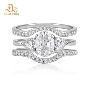 Delzzad 2.4ct The Trinity Arc Ring Band Art Deco Pave Engagement Ring Wedding Band Bridal Set VVS Synthetic Moissanite Ring Jewelry Copper Band Perfect Birthday Engagement Wedding Anniversary Christmas Valentine's Day Mother's Day Gift