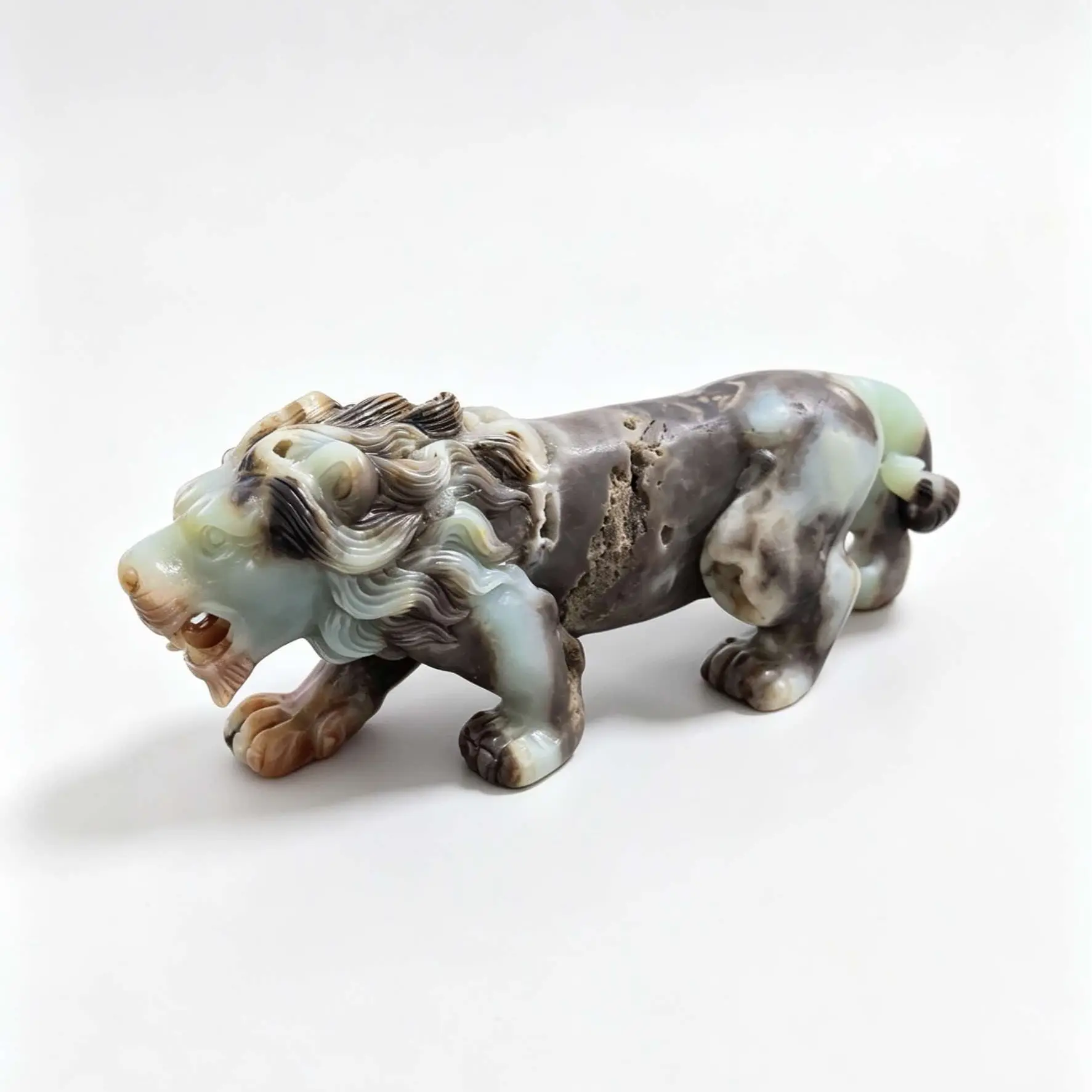 Hand-Carved Caribbean Calcite Natural Stone Lion Sculpture, Natural Crystal Home Decor Ornament