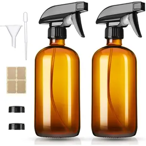Vitreaux 2-Pack 16oz Amber Glass Spray Bottles, Refillable Empty Containers with Adjustable Nozzle, Mist & Squirt Settings for Cleaning, Aromatherapy | Home Supplies Storage Bottles & Jars