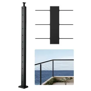 VEVOR Cable Railing Post, 42x1x2 Inch Corner Railing Post, with L-Shaped Pre-Drilled Holes, Stainless Steel Cable Rail Post with Horizontal and Curved Bracket, 1-Pack, Black, 1JZLGZXHS10607YXO001V0