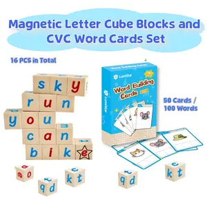 Magnetic Letter Blocks Set + CVC Card Kit, Educational Toy with Interactive Design for Kids Learning Alphabet, Phonics, and CVC Words, Ideal Gift for Students