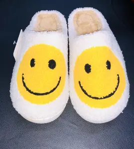 Happy Feet Brand Adult Cozy Canvas Winter Slippers with Smiley Face Design for Comfortable Warmth Sizes 5-10 Available Perfect for Chilly Days Footwear Flipflop