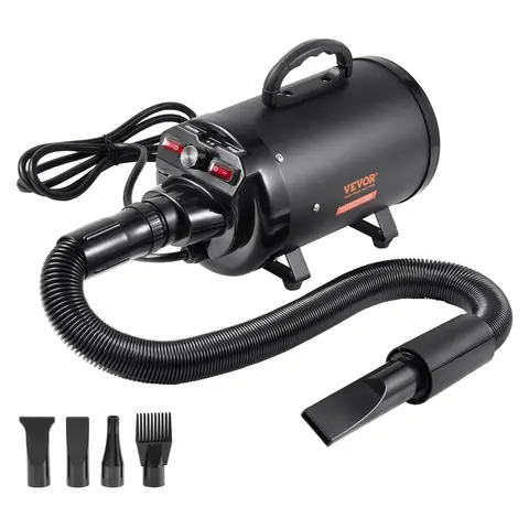 VEVOR Portable Dog Blow Dryer, 2000W/2.7HP Pet Grooming Dryer with Metal Housing, Safe Heating, Quick Drying, Adjustable Speed, Temperature Control, 4 Nozzles, Extendable Hose, Auto Shut-Off, Black (Father's Day Gift Option), Easy To Connect, Safe And Com