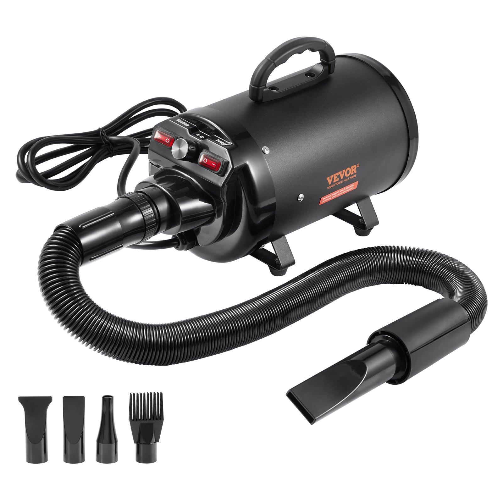 VEVOR Portable Dog Blow Dryer, 2000W/2.7HP Pet Grooming Dryer with Adjustable Speed & Temperature Control, 4 Nozzles, Extendable Hose, Black (Father's Day Gift Option)