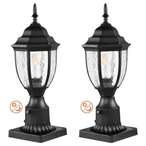 summervibes 2-Pack Dusk to Dawn Waterproof Outdoor Post Light, 15.35 in Exterior Pole Column Light with 3.5 in Pier Mount Base, Glass Shade & Lightning-Proof Fixture, for Patio, Garden, Two Pack