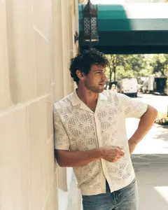 Express Textured Geo Crochet Cotton Short Sleeve Shirt