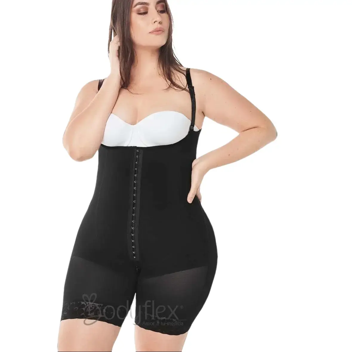 Fajas Colombianas BodyFlex, half-covered back gird; open bust Half Leg Ref 004R, Stage 2 and Postpartum Body Shaper with Silicone Lacing for Daily Wear - Lipo Reduction Faja Etapa 2 - 2 Hooks, Tummy Tuck Faja 004R