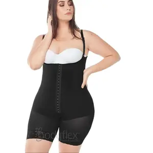 Fajas Colombianas BodyFlex, half-covered back gird; open bust Half Leg Ref 004R, Stage 2 and Postpartum Body Shaper with Silicone Lacing for Daily Wear - Lipo Reduction Faja Etapa 2 - 2 Hooks, Tummy Tuck Faja 004R