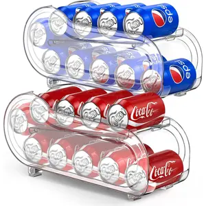 2 Pack Auto-Rolling Soda Can Organizer for Refrigerator, Upgraded Soda Can Dispenser & Holder for Pantry Storage, Holds 10 Standard 12oz/11.2oz/355ml/330ml Short Drink Cans (Clear)