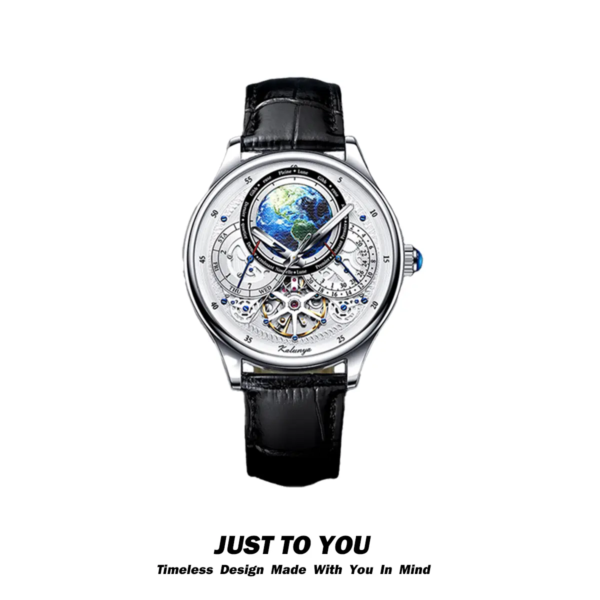 Luxury Tourbillon Mechanical Watch – 3D Rotating Earth Dial, Multi-Function Moon Phase, Skeleton Design, Waterproof, Automatic Self-Winding, Ultimate Men's Timepiece