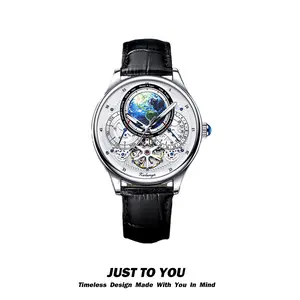 Luxury Tourbillon Mechanical Watch – 3D Rotating Earth Dial, Multi-Function Moon Phase, Skeleton Design, Waterproof, Automatic Self-Winding, Ultimate Men's Timepiece