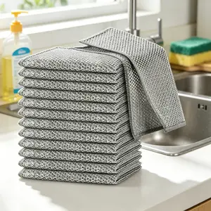 10Pcs Double-Layer Non-Scratch Wire Dishcloths, Reusable Wet Dry Kitchen Cleaning Rags, Durable Washable Cloths for Pans Dishes Sinks