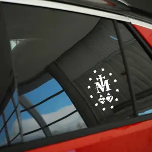 Virgin Mary Monogram Car Window Decal with Cross and Sacred Heart Design