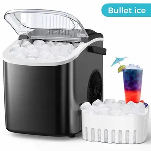 Countertop Ice Maker - Portable Ice Maker with 6 Ice Cubes, Self-Cleaning, 9 Minutes, 24 Hours, 20 LBS, Handle & Basket Included