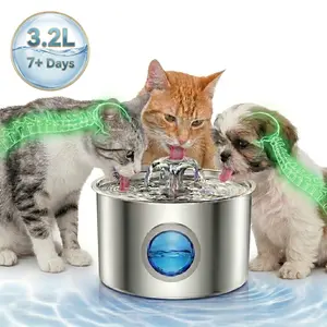 Stainless Steel Cat Water Fountain, 3.2L/108.2oz Automatic Pet Water Dispenser with Ultra-Quiet Pump & 4-Stage Filtration for Hydration，Automatic Dog Dispenser Water Bowl for Multiple Pets