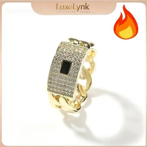 Cuban Chain Ring Niche Design Iced Out Zircon, Hip Hop personality Fashion, Hip Hop Ring for Men and Women with Gift Box, ink Chain Rings, Size # 6- # 10
