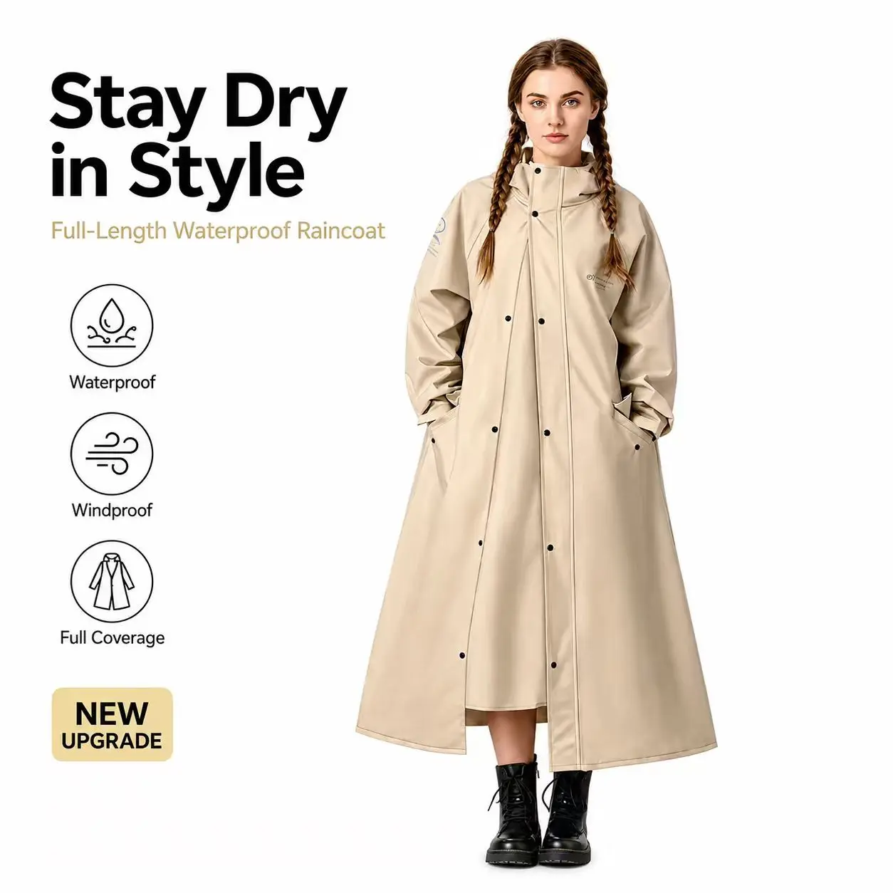 Women's Lightweight Comfortable Hooded Waterproof Rain Poncho Coat - Portable Full Body Sport Rainwear for Cycling, Camping, Tops, Women's Clothes, Hooded Neck, Jackets