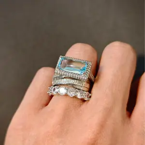 3-Piece Stackable Cocktail Ring Set | Hypoallergenic Non Tarnish Emerald Cut Zircon Silver Plated Vintage Statement Rings for Party Night Out Gifts For Her
