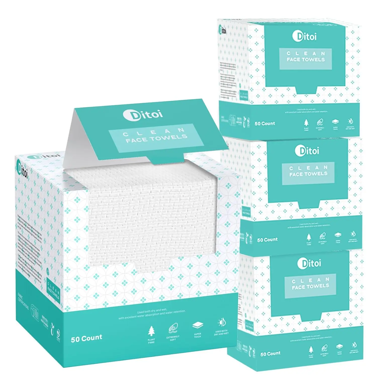 Ditoi Disposable Face Towels, 200 Count (4 Packs) Biodegradable Plant Fiber Washcloths for Facial Cleansing & Makeup Removal, Fragrance-Free & Suits All Skin Types, Multi-Pack