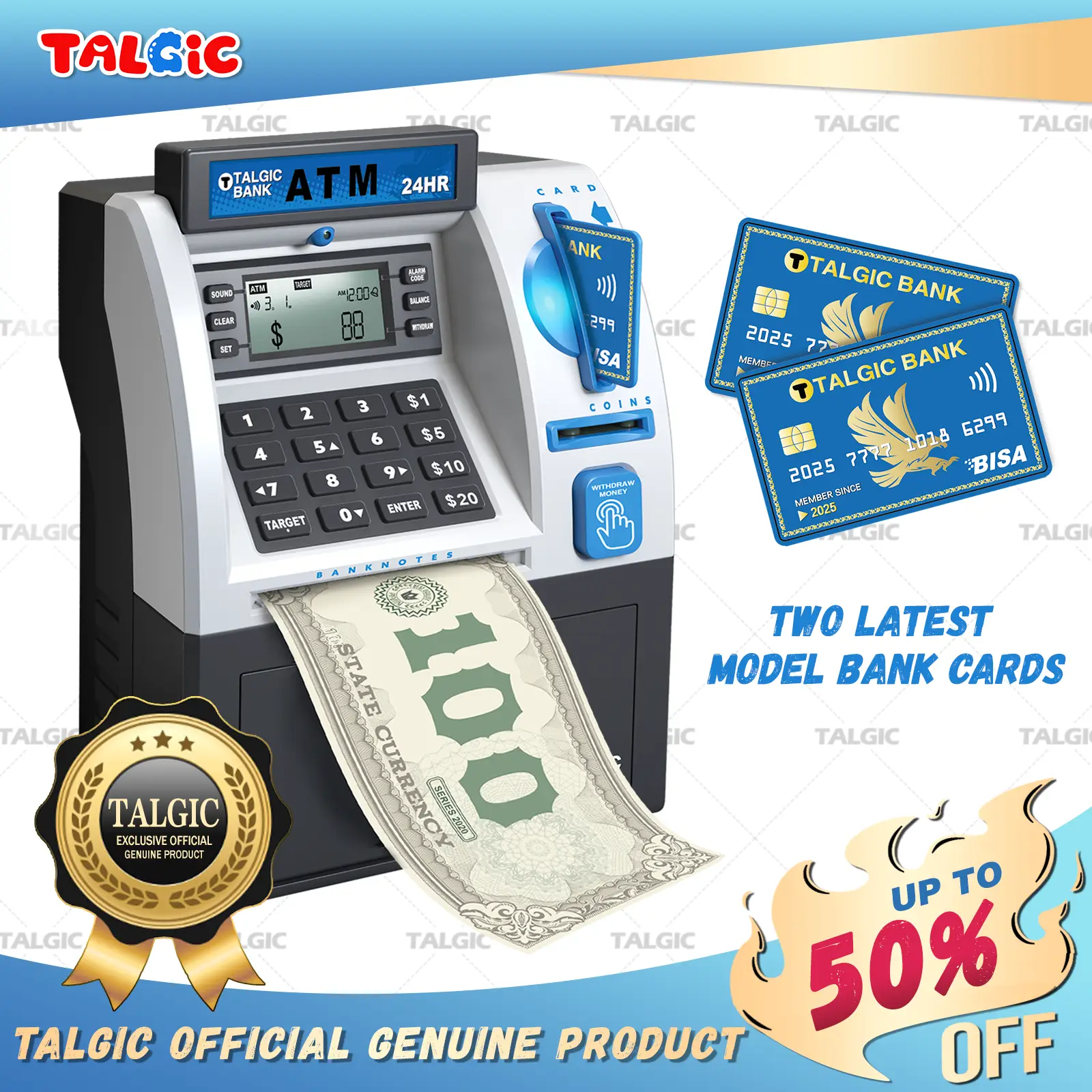 Talgic ATM Piggy bank toy for kids, rolling money saving box back to school sale, best gift for boys and girls