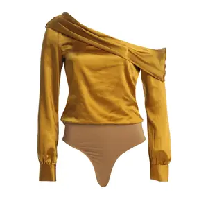 Yellow Satin Rima Asymmetrical Bodysuit Yellow Satin Rima Asymmetrical Bodysuit