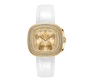 JBW Men's Coast 18K Gold Plated Crystal White Strap Watch