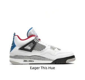 Crisp white running shoes with red & blue color pops, speckled gray midsole delivers bold retro vibes for all streetwear fits