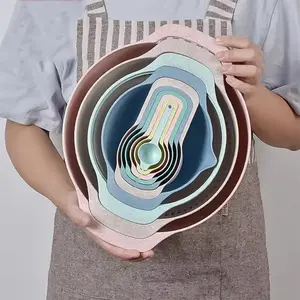 Stirring Bowl Set 10-Piece, Adjustable Straw Measuring Cups, Colorful Kitchen Tools for Salad Cooking Baking, Essential Kitchenware, Utensils