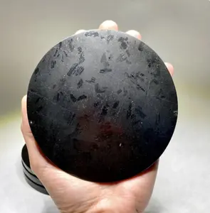 Black Tourmaline Crystal Charging Station: 5" Polished Disk - DAMAGED