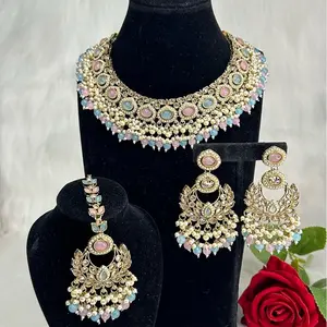 Gorgeous Lightweight Polki Necklace With Earrings And Tikka Set