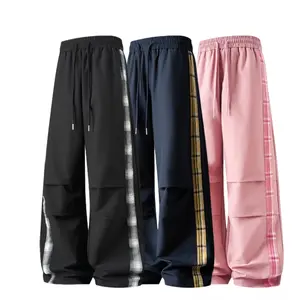3PACK Men's Oversized Parachute Pants  Plaid Stripe Baggy Cargo Pants, Trendy Y2K Streetwear Track Pants