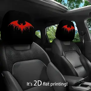 Double Pack, Red Bat Printed Car Head Pillowcase (Black Bottom) Interior | All Seasons, Easy Installation | Daily Commuter Travel Accessories | Halloween Christmas Thanksgiving Fun and Practical Decoration | Itechjoy Knitted