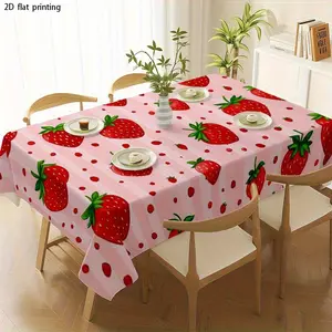 1 Strawberry Tablecloth, Picnic Table Cover - Strawberry Printed Pink Bottom, Machine Washable and Easy to Clean Rectangular Tablecloth, Durable Fabric Suitable for Parties, Picnics, Decoration