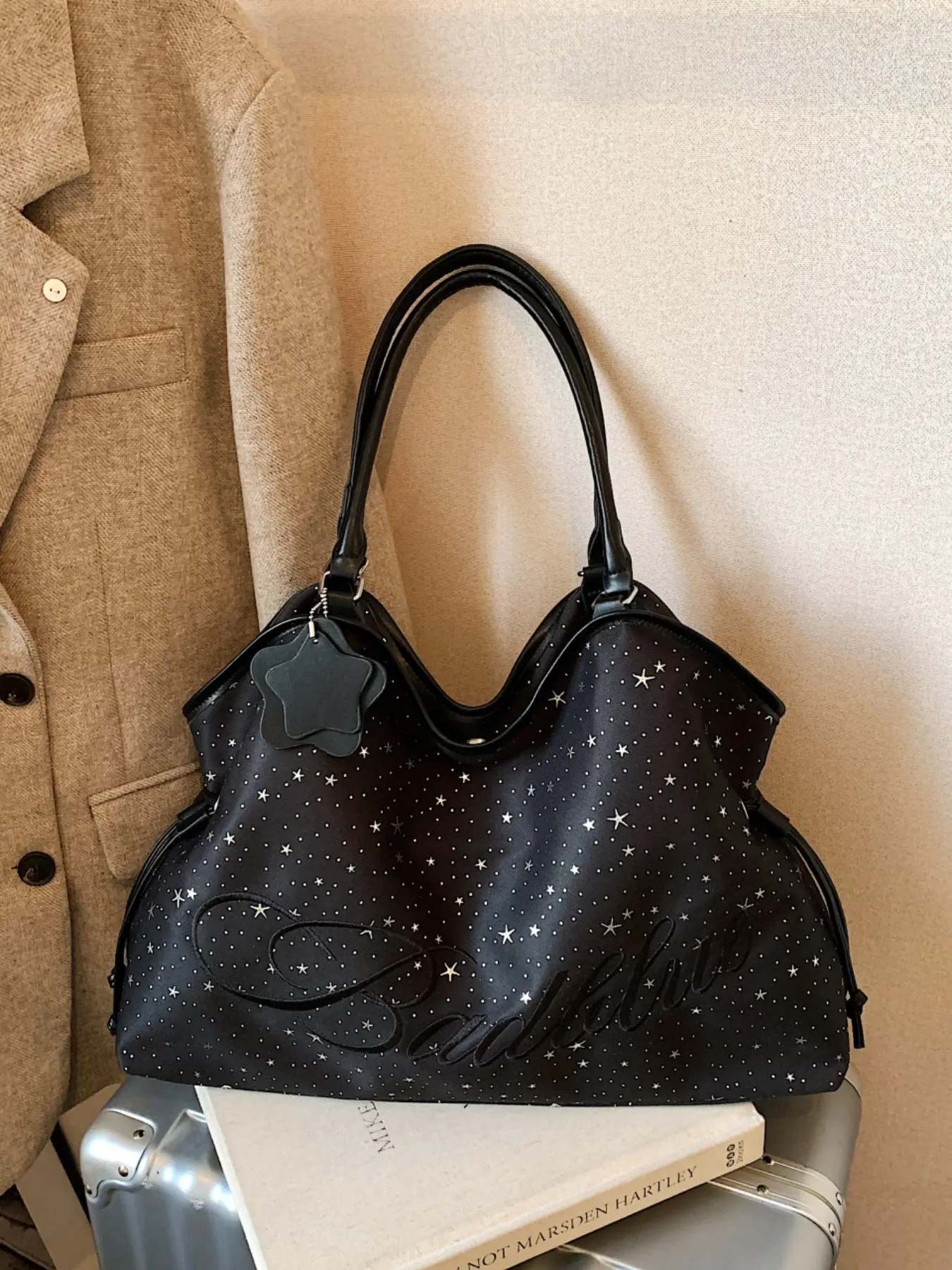 Drawstring Star Canvas Tote Bag, Women's New Spring 2026 Trendy Versatile Commuter Handbag, Stylish Underarm Shoulder Bag