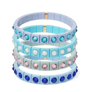 Bohemian Style 8CM*8CM+4CM*8CM Colorful Enamel Beaded Bracelet Little Fresh Style Foldable Mosaic Diamond Shaped Crystal Enamel Beaded Bracelet