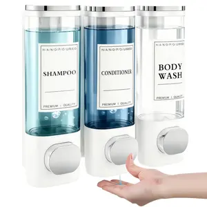 LMMSKE Transparent 3-Chamber Wall-Mounted Shower Soap Dispenser, No-Drill Easy Installation, Large Capacity for Shampoo & Conditioner, Ideal for Bathrooms & Hotels