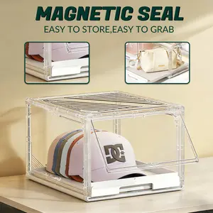 【Mother's Day Gift】FlairLiving 2-4 Pack Hat Organizer for Baseball Caps, Clear Hats Holder Box with Drawer, Large Cap Storage with Sliding Tray, Stackable Rack Display Case with Magnetic Door, Each Holds 12 Hats,Mother's Day Gifts ideas tiktokshopspringgl
