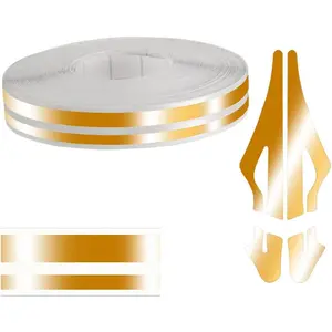 32Ft Car Pinstriping Tape, Vinyl Pin Striping Decals Car Trim Stripe Tape DIY Stickers, Universal Car Hood Body Side Stripe Glossy for Auto Motorcycle Home Door Musical Instrument (Gold)