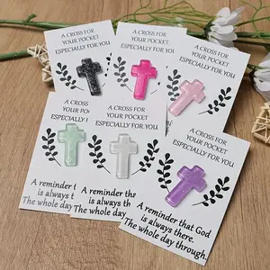 Colorful Cross Pendant Pocket Blessing Card, Positive Message Card, Floral Designs, Perfect for Christmas & Special Occasions, Spiritual Gifts for Family & Friends