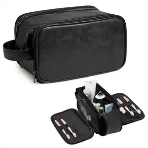 Custom Leather Toiletry Bag for Men, Waterproof Travel Dopp Kit with Engraved Initials, Grooming Organizer for Bathroom Essentials, Groomsmen & Birthday Gifts