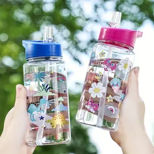 Cute Cartoon Animal Design Water Bottle, Durable 500ML Large Capacity, with Cup Lid & Straw, Ideal for Outdoor Camping Travel School Gifts, Funny Dinosaur Tumbler