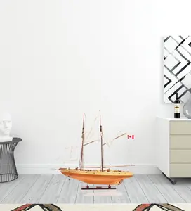 HomeRoots 401998 33 in. Wood Brown Bluenose II Hand Painted Decorative Boat