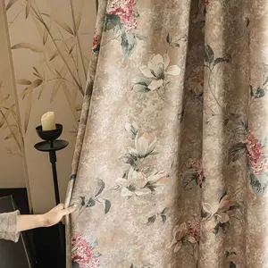 1pc French Vintage Soft Floral Window Curtain, Light Base, Hydrangea & Leaf Elements, Full Pattern, Cozy Decor for Bedroom Living Room, Home Decoration Curtain