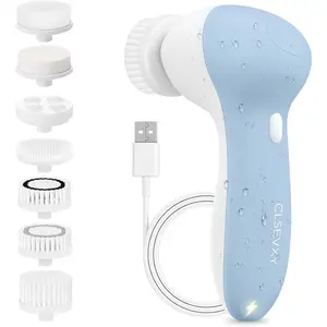 CLSEVXY Rechargeable Facial Brush Set - 7 Exfoliating Heads, Durable Face Spa System with Scrubber, Exfoliator, Advanced Microdermabrasion for Gentle Exfoliation, Deep Scrubbing, Pore Removal, Blackhead Remover