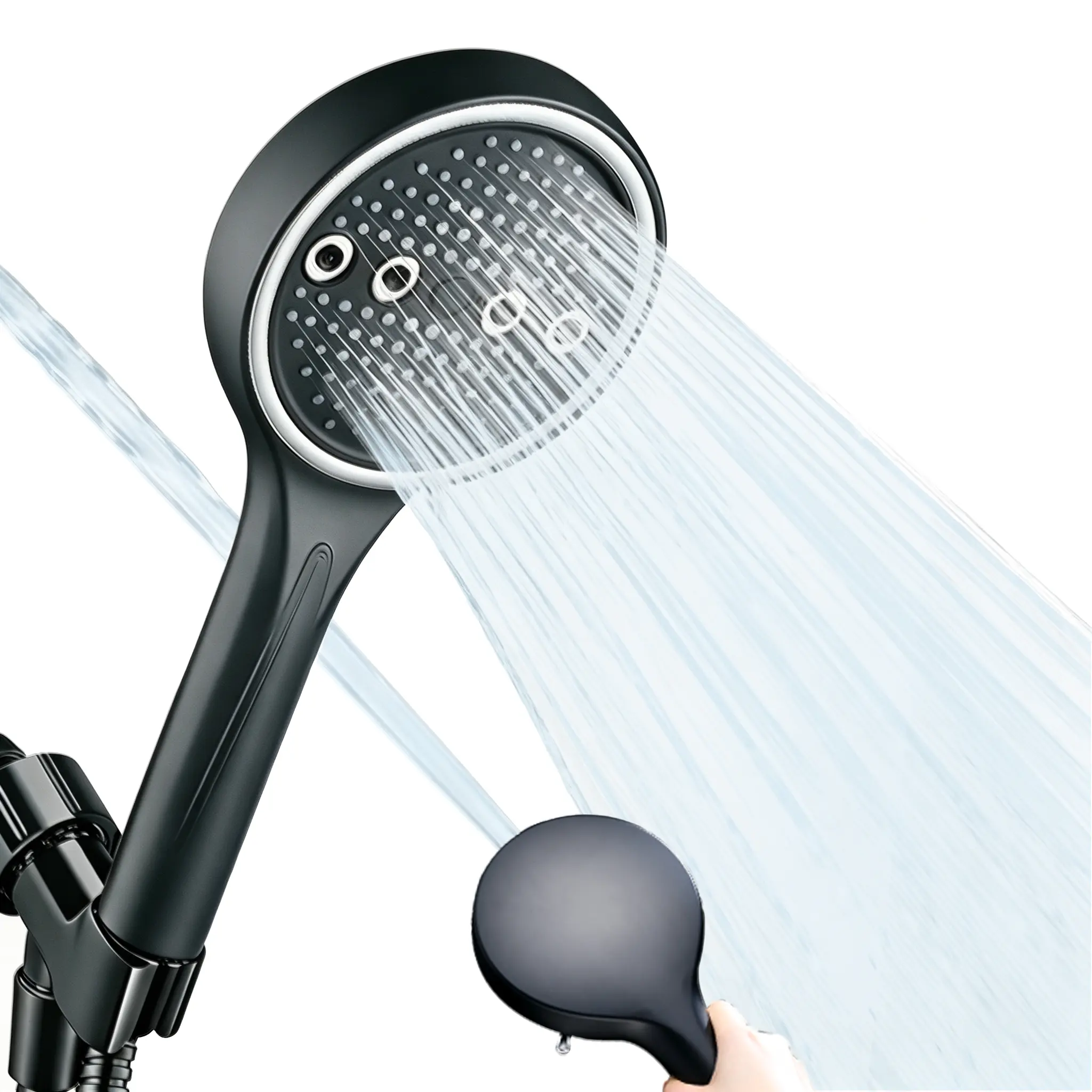 Filtered Water High-Pressure Handheld Shower Head with 6 Modes, Power Wash Included Kit, Anti-Clog Nozzles, 60-in Stainless Hose, Wall-Ceiling Mounts - Tool-Free Installation, Durable Modern Design for Home Users' Indoor Bath Cleaning Needs, Shower Heads