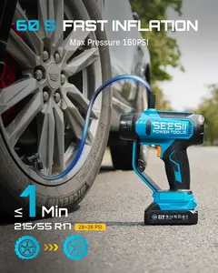 SEESII  Portable Car Tire Inflator, 3-in-1 Portable Air Compressor Tire Inflator with Vacuum & LED Light, 150PSI Digital Gauge for Car/SUV/Motorcycle/E-Bike, Light Blue, T7 Max